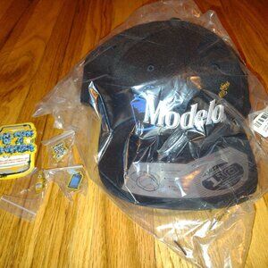 NWT official Modelo Hat, Pins and Patches, all in original packaging